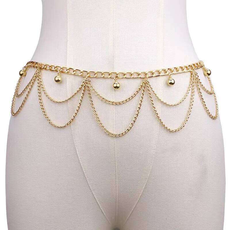 Light Luxury Multi-layer Retro Style Champagne Gemstone Pendant Waist Ladies' Body Chain Jewelry S260304