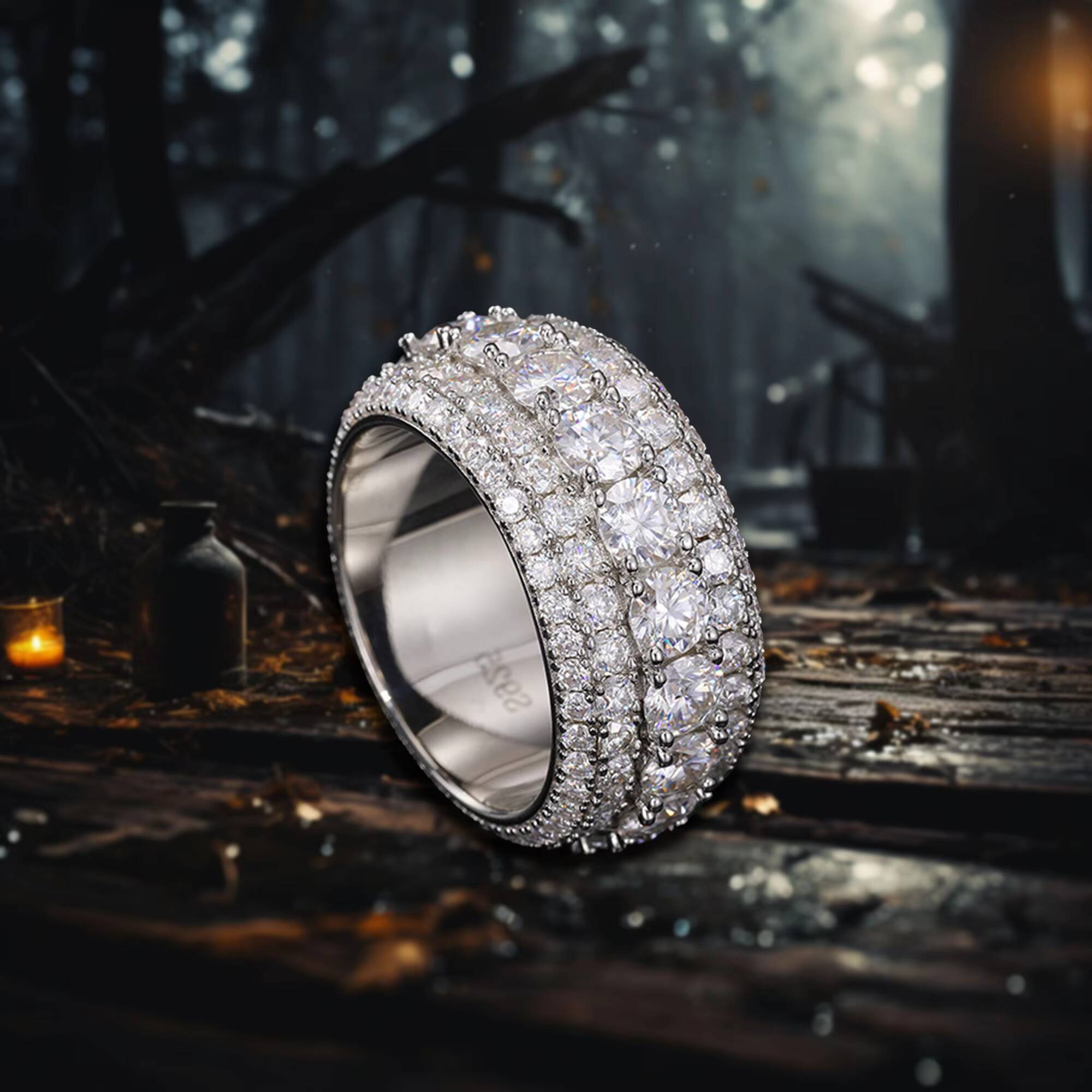Mens S925 Sterling Silver Moissanite Ring Hip Hop Style With 14K Gold and Rhodium Plating Anniversary Jewelry Accessory