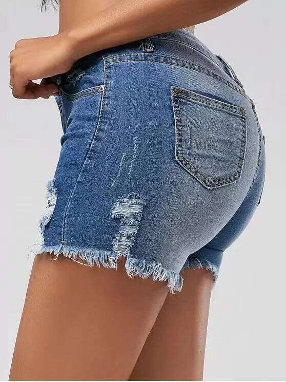 Summer Washed Ripped Denim Shorts. New Fashionable, Slimming and Elegant High-waisted Short Jeans for Women, Hot Girl Costume XJ260305