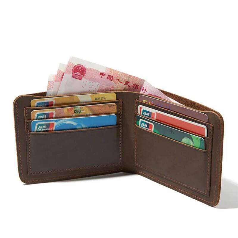 100% Full Cow Genuine Leather Wallet Simple Design Handmade Horizontal Small Bifold Purse for Men C260304