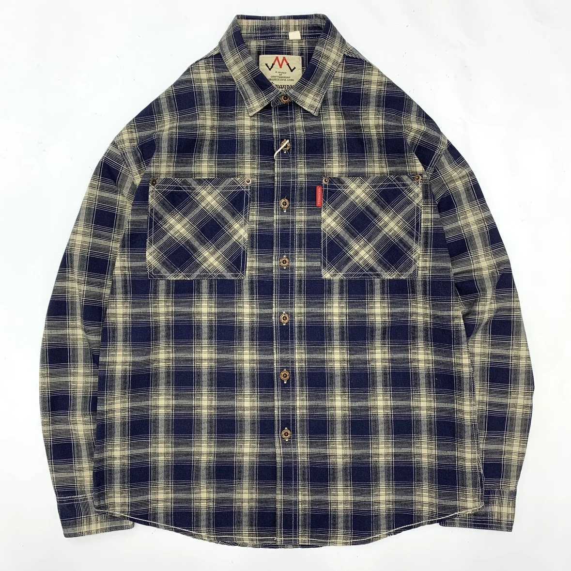 100 Cotton Retro Plaid Shirt Mens Loose Casual Long Sleeve Shirt M260305