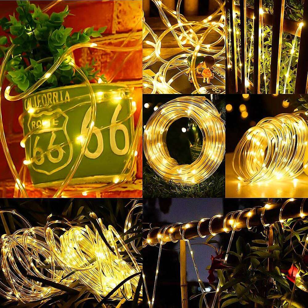 7M/12M/22M Tube Waterproof Outdoor LED Fairy String Lights With 8 Mode Solar Rope Light for Gazebo Garden Fence Tree 26H0305