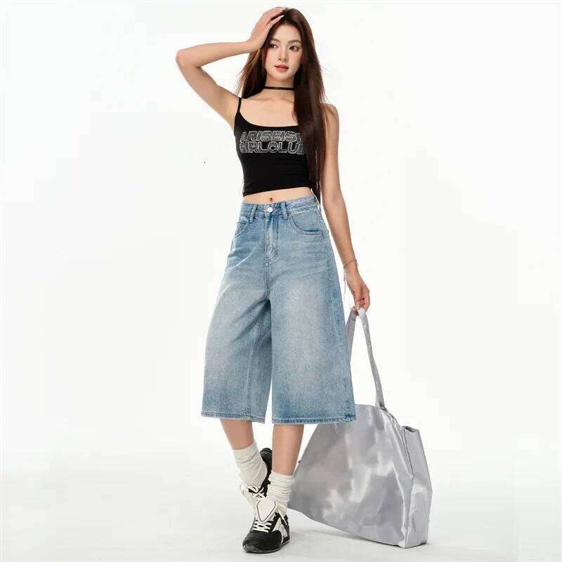 New Summer Fashion Thin Wide-leg Denim Shorts. Women's Fashionable Versatile, Comfortable Casual and Loose Seven-inch Jeans XJ260305
