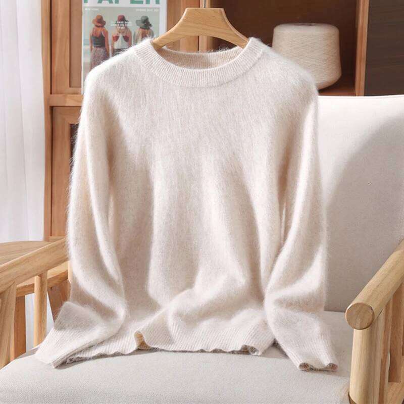 Women's O-Neck Casual Loose Exquisite Soft Warm 100% Mink Cashmere Sweater Autumn Winter Pullover Fashion Solid Clothing Tops XJ260305