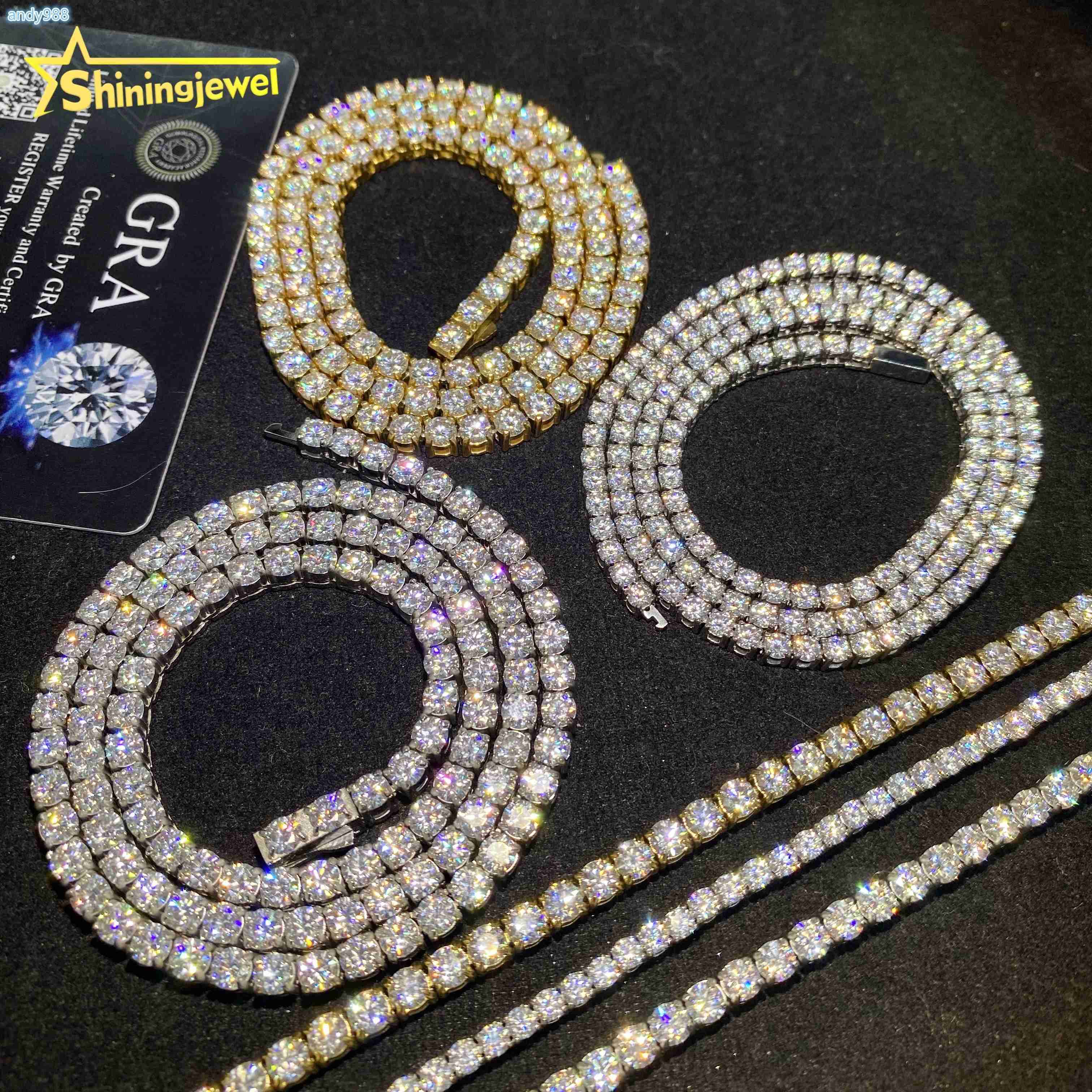 3mm 4mm Shining Diamond Bracelet Hip Hop Moissanite Jewelry Iced Out VVS Moissanite Necklace Tennis Chain