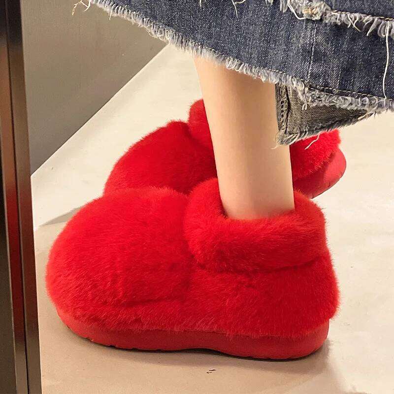Women Indoor Street Fluffy Slippers High-top Style Summer Platform Shoes Warm Faux Fur Anti-slip Female Home Walking Snow Boots
