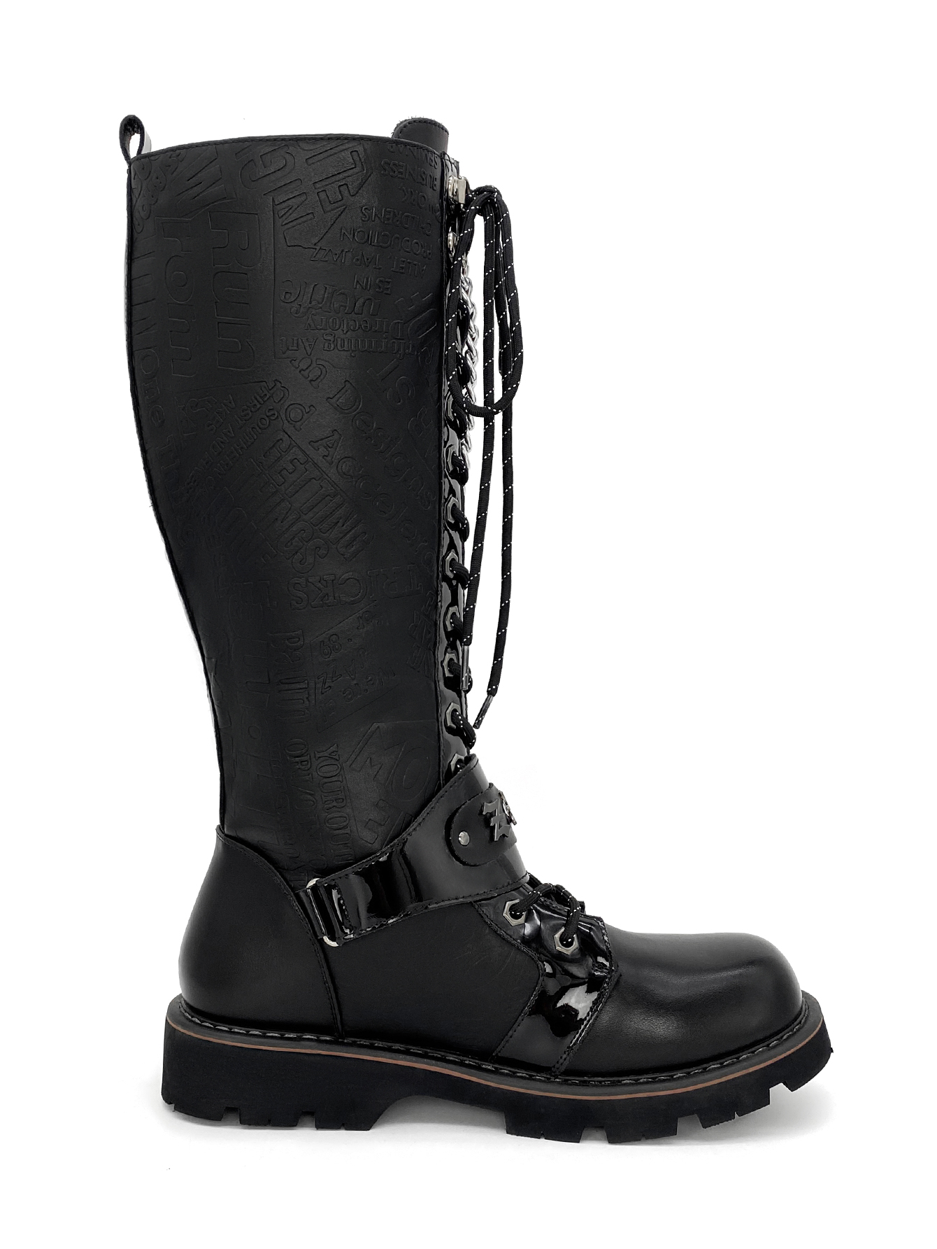 High quality Designer bottomboot Boots Trendy Womens chain longs Booties Black Leather Boot Ankle Black high knee long