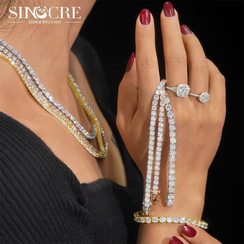 5mm Moissanite Tennis Chain Necklace Bracelets For Women Men Sterling silver tennis necklace