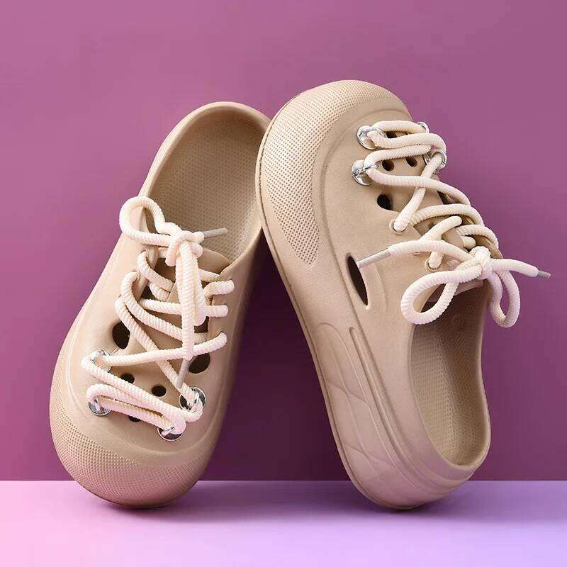 DIY Lace-up Style Platform Slippers For Women Summer Garden Shoes Girls Fashion Clogs Indoor Beach Slides Female Street Sandals