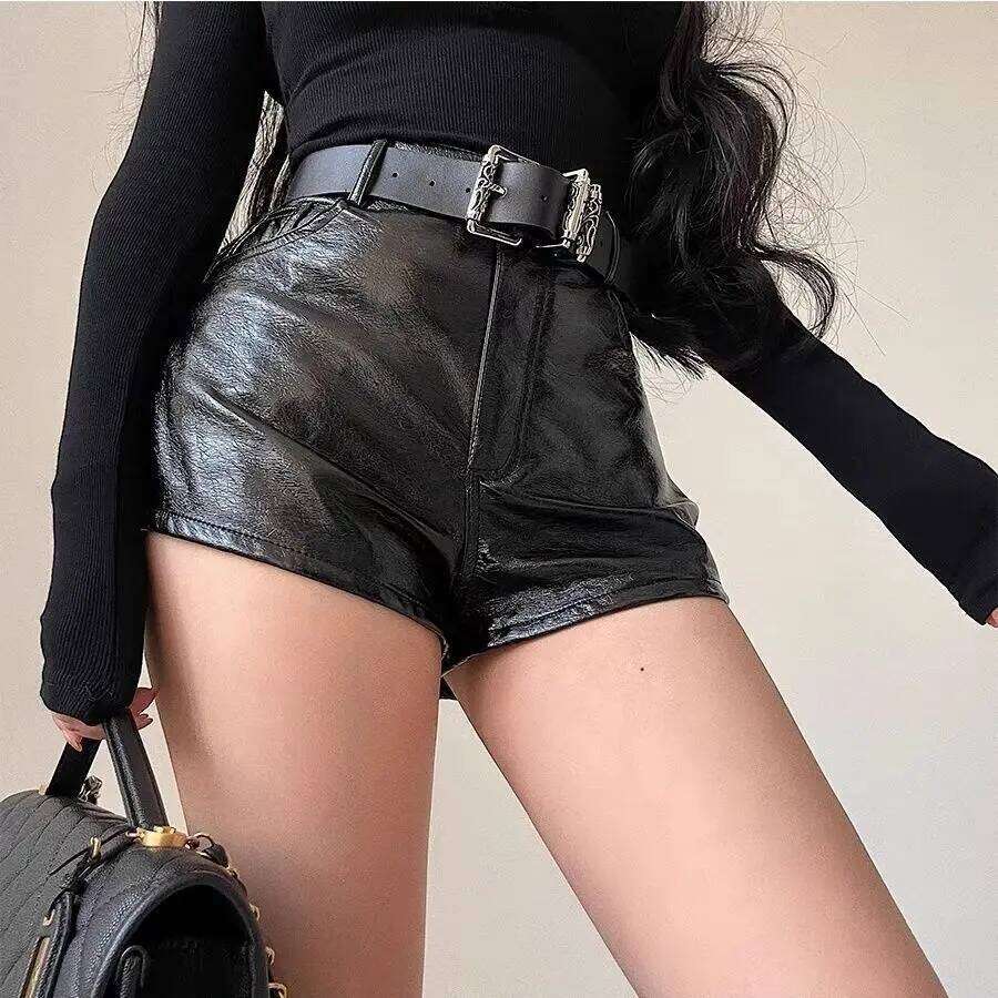 25 New High Waist Pu Leather Women Hot Pants Black Slim Skinny Boots Shorts XJ260305