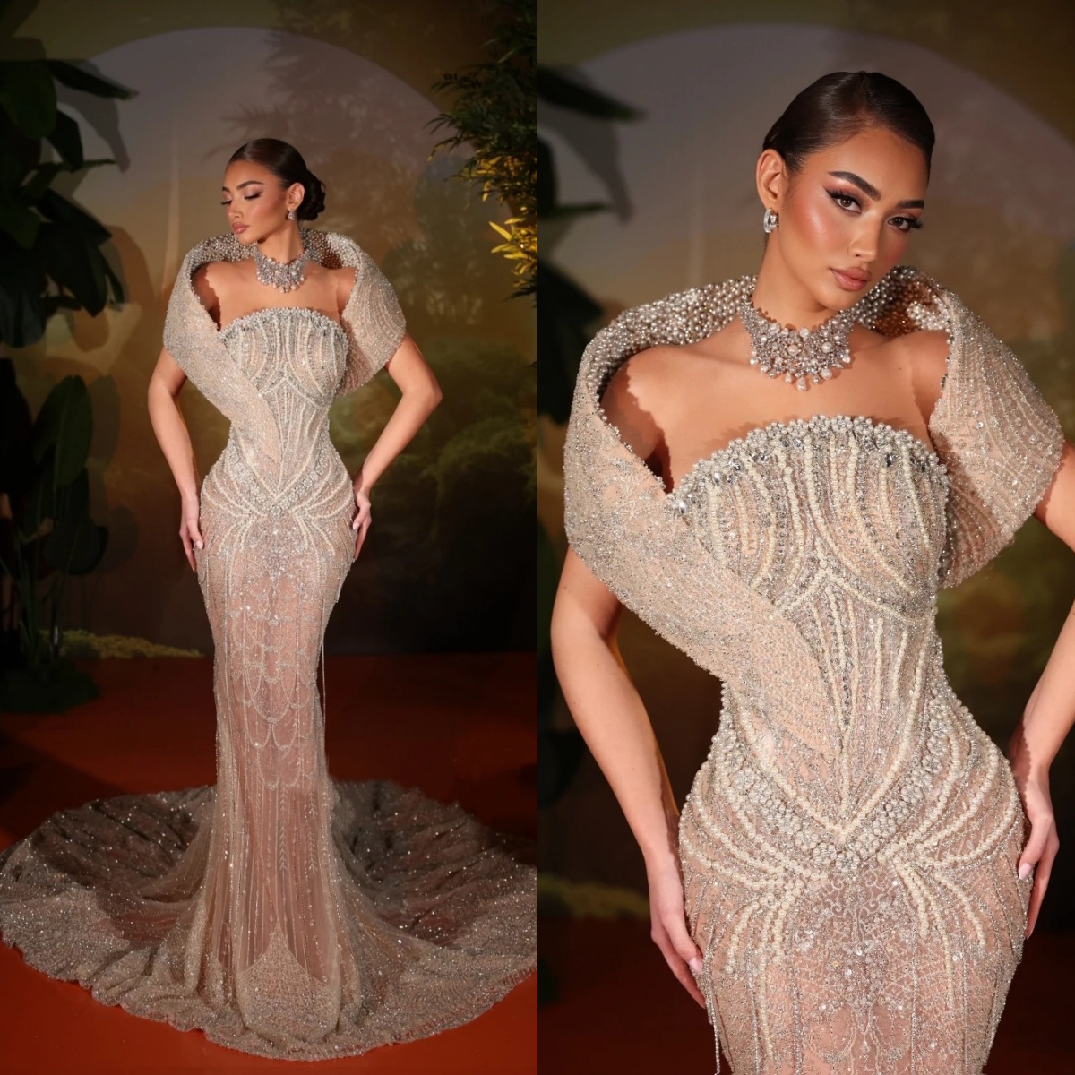 Graceful Pearls Wedding Dresses Crystal Mermaid Bridal Gowns Beading Sequins Tassel Illusion Customized Vestidos De Novia Plus Size