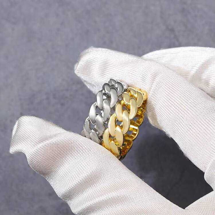 Fast Shipping 18K Gold Plated Hip Hop Cuban Ring Pure 925 Sterling Silver VVS Moissanite Men Diamond Ring Jewelry for Men