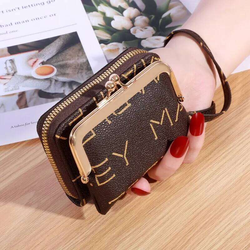 New Women's Wrist Strap Short Old Flower Zero Wallet Large Capacity Coin Letter Multi Card Bag Money Clip C260304