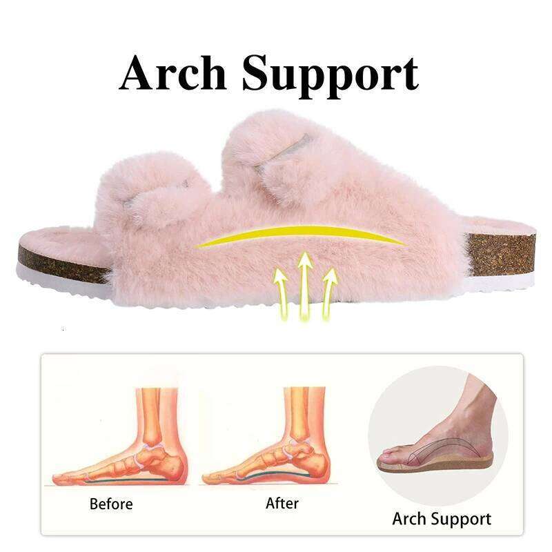 Kidmi Winter New Slippers Leisure Non-slip Outdoor Slides Cork Insole Slip On Cozy for Women's Sandals With Arch Support