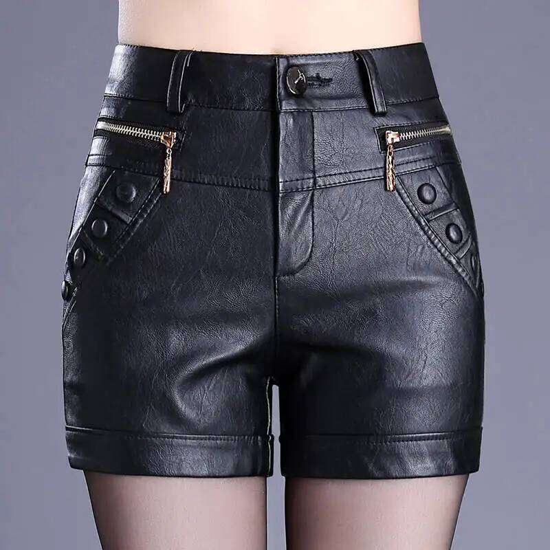 Leather Autumn Winter PU Sexy Casual Straight Slim High Waist Short Women Shorts Large Size XJ260305