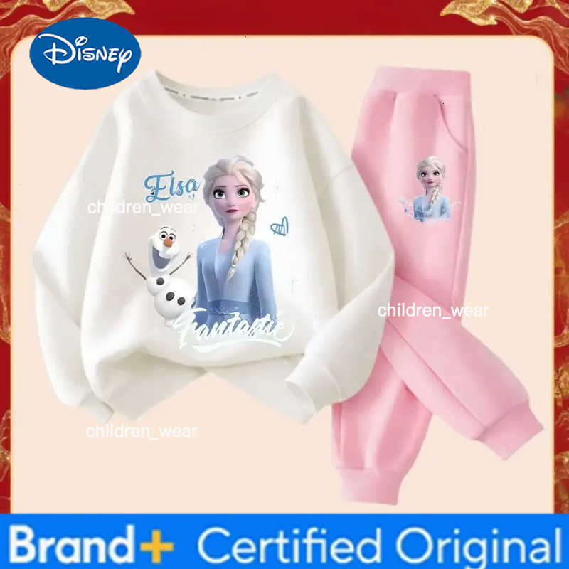 Disney Frozen Elsa Princess Girls Fashion Cartoon Printed Tracksuits Spring Kids Long Sleeve Sports Two-piece Suit Sweatshirt H260305