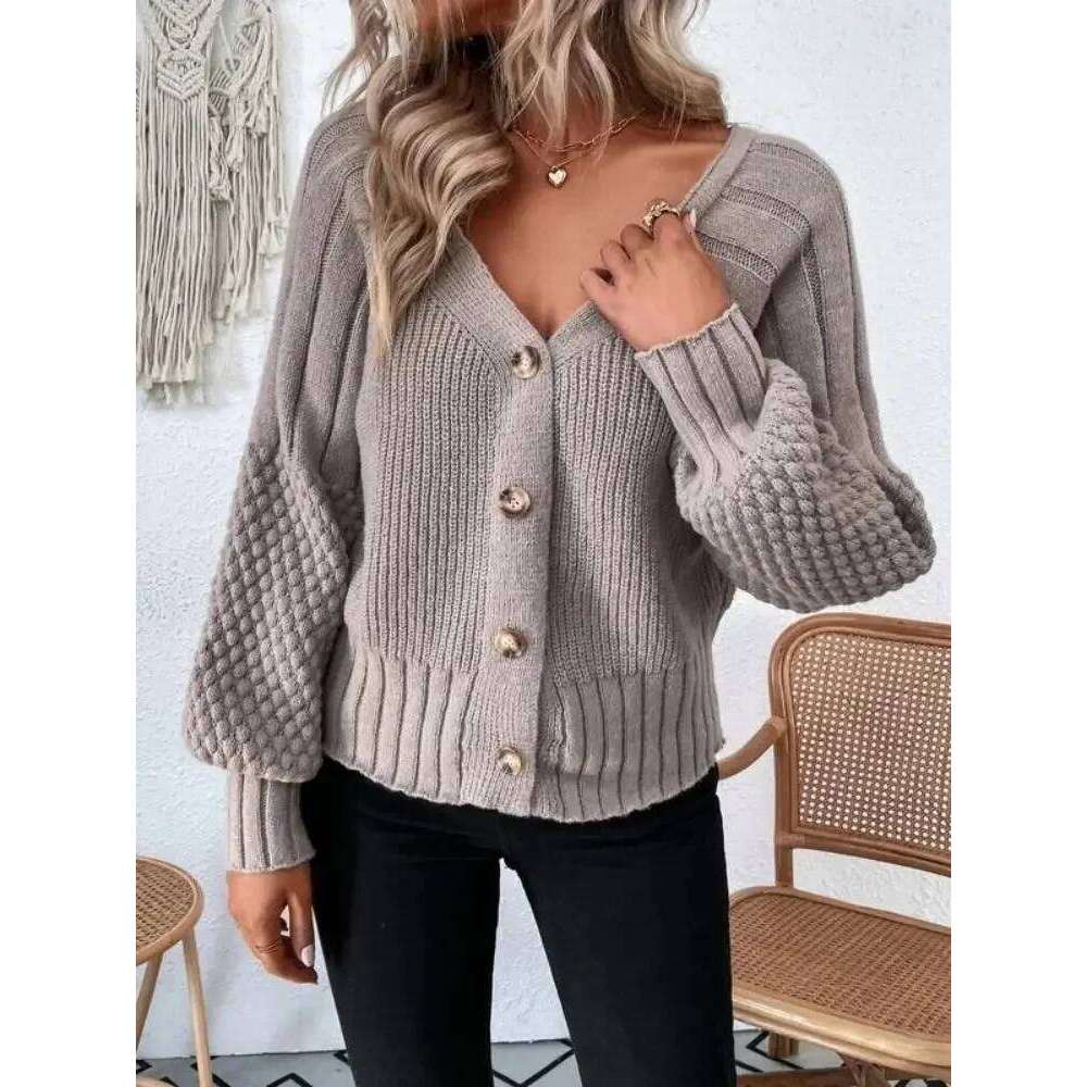 Women's autumn and winter V-neck solid color long sleeve texture knit cardigan button sweater coat XJ260305
