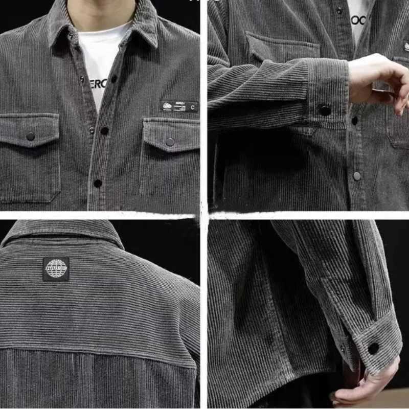 Mens Cardigan Corduroy Shirt Jacket 2024 New Spring Autumn Casual Thin Bomber Jackets Men Workwear Oversize M-5XL M260305