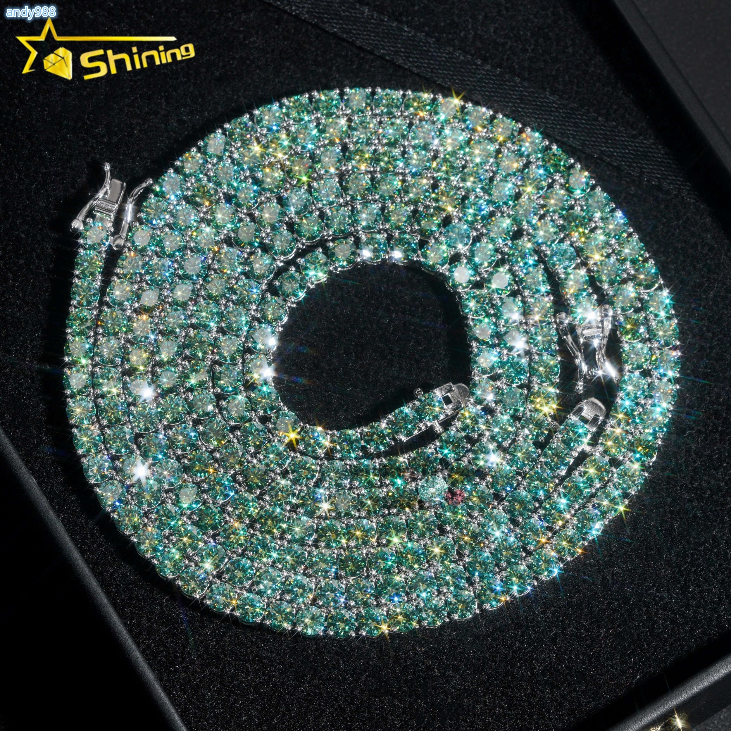 Pass Diamond Tester Fashion Jewelry 14k Gold Necklace 925 Sterling Silver Green Blue Colour Vvs Moissanite Diamond Tennis Chain