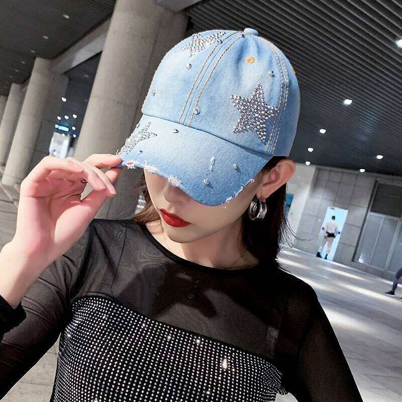 Cap Spring Summer Cowboy Rhinestone star Denim Baseball Hat Women Korean Vintage New Sunshade Y260304