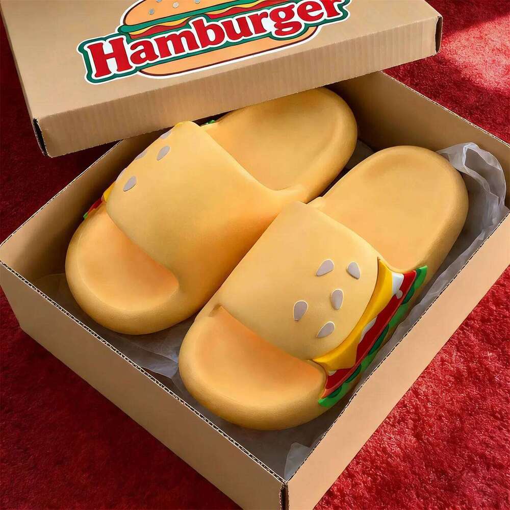Cute Hamburger Indoor Platform Slippers For Women Summer House Shoes Soft EVA Thick Sole Anti-slip Couples Home Bathroom Slides