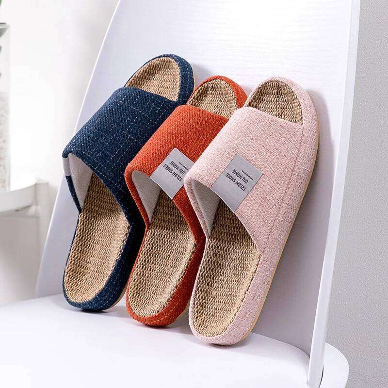 Breathable Flax Slippers Women Men Indoor Mute Slipper Anti-slip Lovers House Floor Shoes Soft Ladies Summer Home Slides