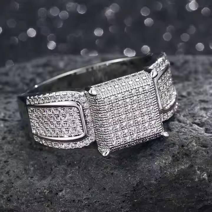 Mens Moissanite Diamond Hip Hop Rings For Wedding Engagement Trendy Fashion Jewelry