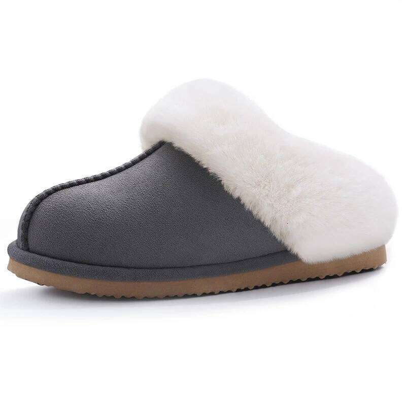 Kidmi Indoor Outdoor Fuzzy House for Women Fluffy Memory Foam Suede Slippers Faux Fur Collar Woman Shoes