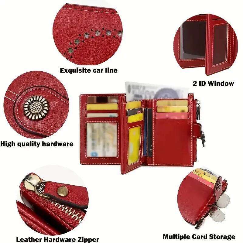 Retro three-fold RFID shielding women's short wallet, solid color large capacity daily fashion versatile clutch bag C260304