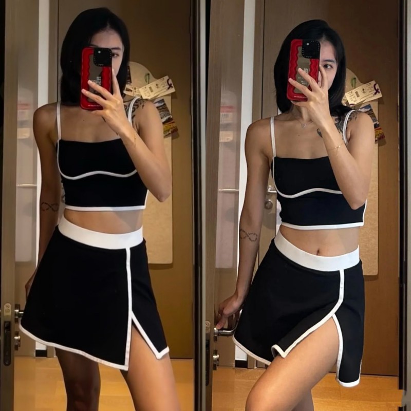 Designer Yoga Set Airbrush Streamlined Bra Tank Skirts Sports Tank Top Shorts Tennis Womens Square Neckline Skirt Stretchy Fitness Running Trainning Sweatsuit