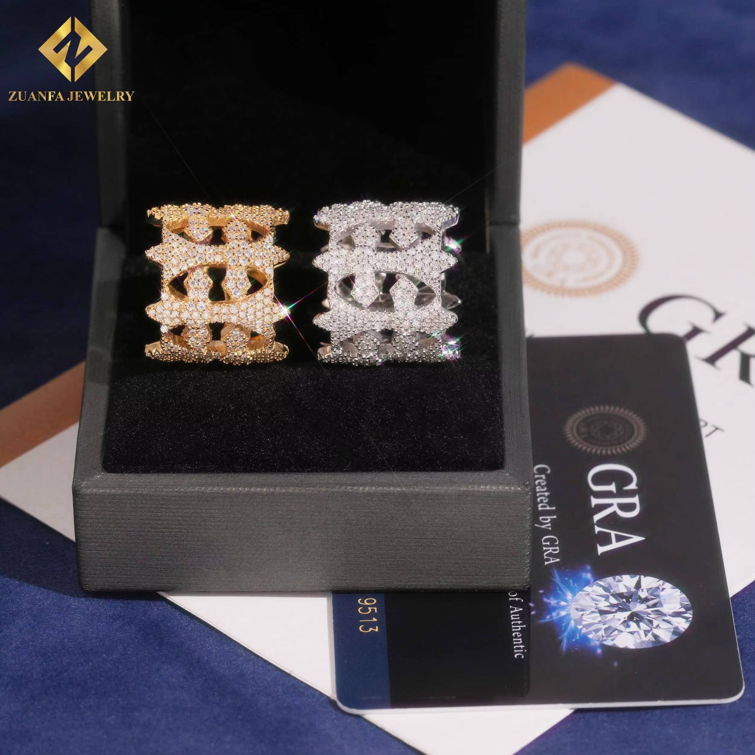 Hot Sale Hip Hop Style Cross Moissanite Rings Mens Moissanite Rings 925 Silver VVS1 Moissanite Ring Past Diamond Tester with GRA