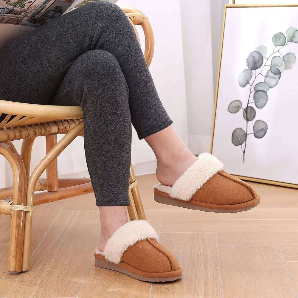 Kidmi Women's Plush Fine Stitch Fine-edged Seams Rustic Wood Button High-density Memory Foam Cotton Slippers for Indoor