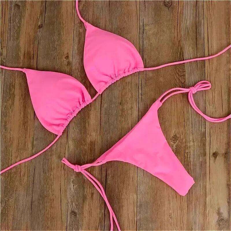2025 Sexy Bikinis Set Female Bandage Swimsuit Women Two Piece Bikini Swimwears Pink Strappy Beachwear Bathing Suit Low Waist Y260303