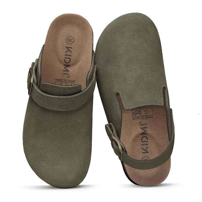 Kidmi Women's Cow Suede Clogs With Adjustable Strap Indoor And Outdoor New Beach Cork Footbed Leather Mules Slip On Potato Shoes