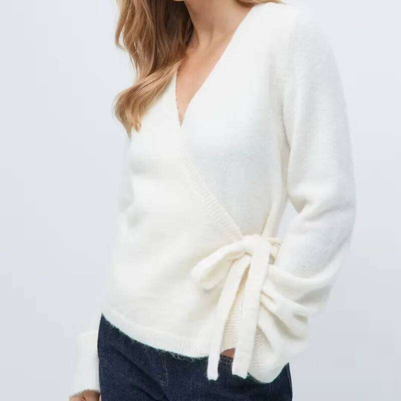 Womens Y2k Long Sleeve Wrap Knit Tops Solid V Neck Side Tie Sweater Shirts Lightweight Open Front Pullover Cardigans Streetwear XJ260305