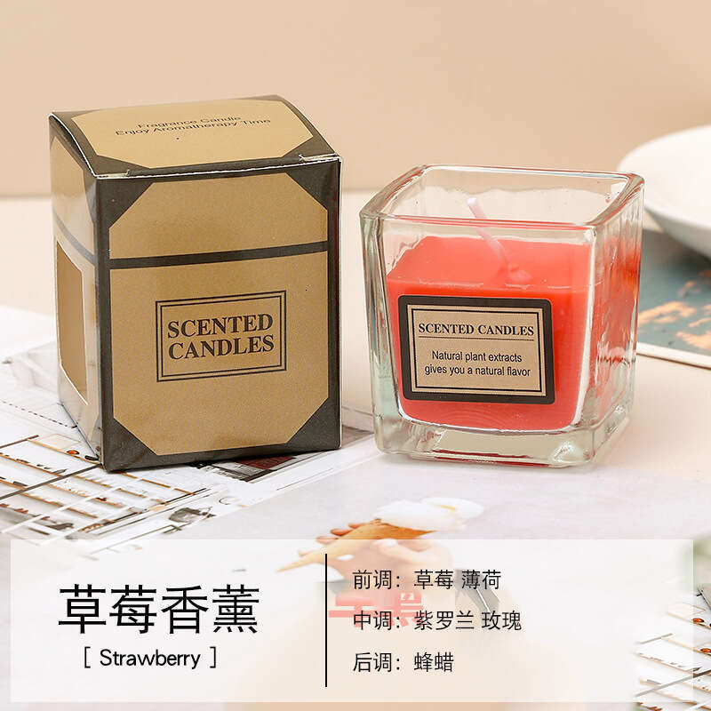 Candy Color Internet Celebrity Fragrance Glass Square Cup Bedroom Home Incense Ornament Fresh Wholesale Aromatherapy Candle W260304 W260305