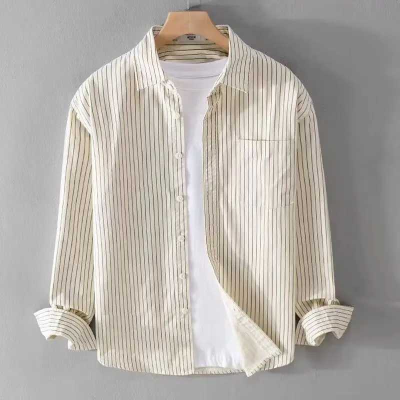 Japanese Striped Mens Long-sleeved Shirt Top Literary Trend Fashionable Casual Versatile Shirt M260305