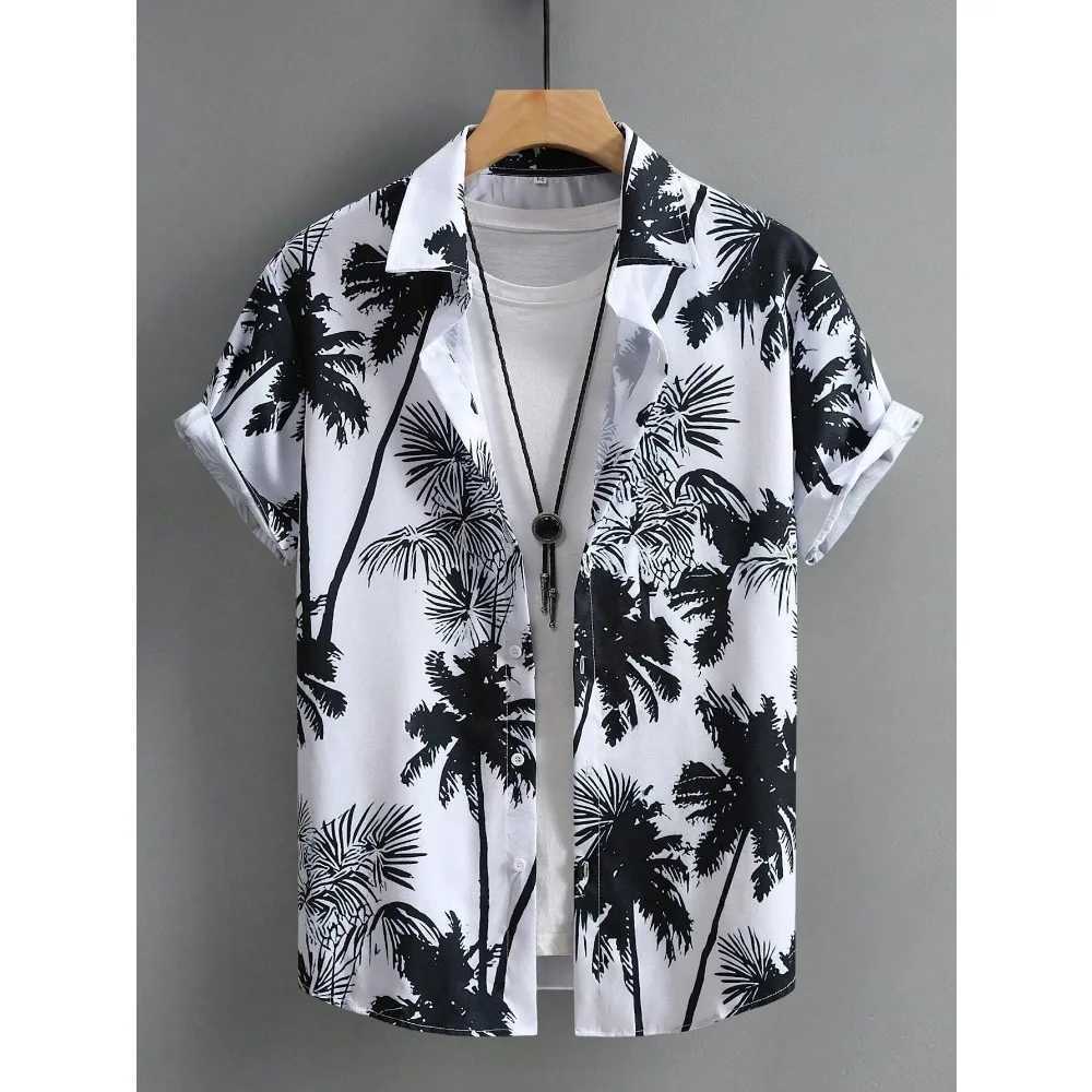 Hawaiian Shirt Man Print Casual Thin Beach Slim Fashion Shirt Black Social Vintage Funny Oversized Clothes a10 M260305