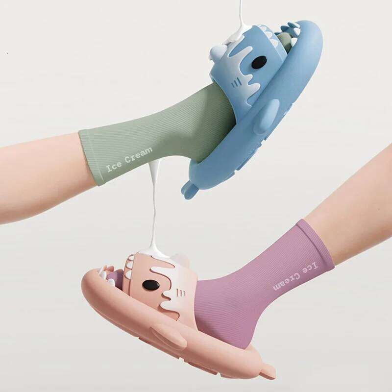 2024 Ice Cream Shark Women's Cute Girl's Indoor Household Anti slip Couple Men's Summer Slippers