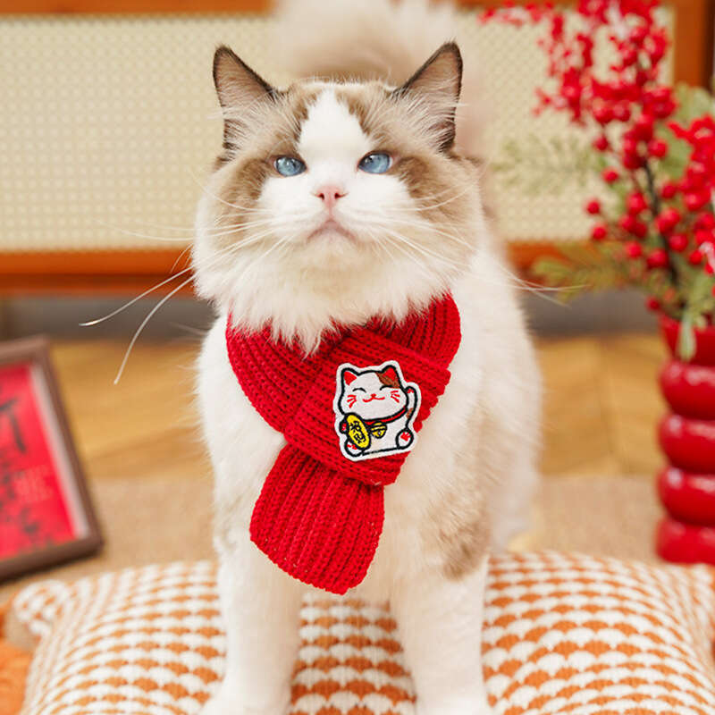 Famous brand New Year Gift for Furry Friends Cat Dog Pet Neck Warmer Knitted Warm Festive Good Meaning Scarf pupakaIK