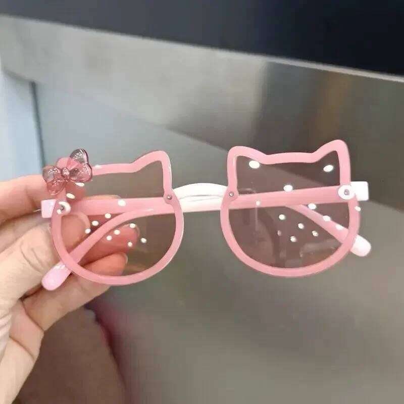 Summer Children Cute Kitty Sunglasses Acrylic Bow Outdoor UV Protection Sun Glasses Baby Girls Classic Kids Boy UV400 Eyewear Z260304