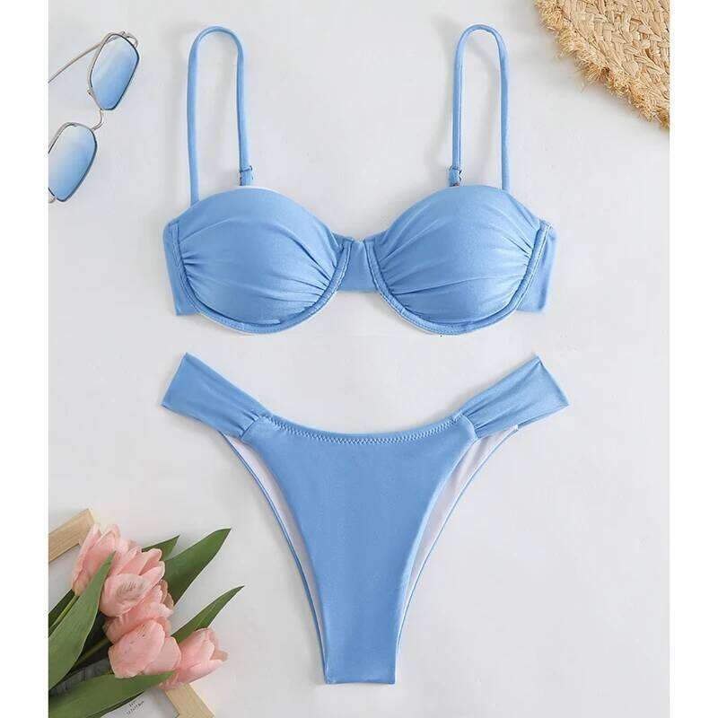 Simple Push Swimsuit Women Backless Lace Up High Waist Bikini Set 2025 New Sexy Spice Girl Beach Bathing Suit 2 Piece Y260303