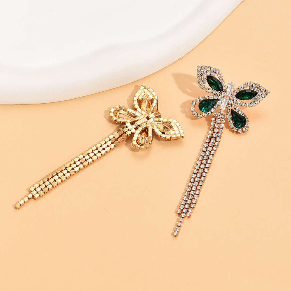 European American Light Luxury Full Diamond Butterfly Tassel Earrings Women's Stud And Drop Earrings
