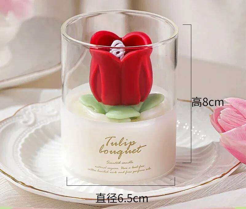 Handmade Tulip Glass Jar Aromatherapy Scented Soy Wax Candle, Birthday Wedding Candles, Home Party Decoration W260304 W260305