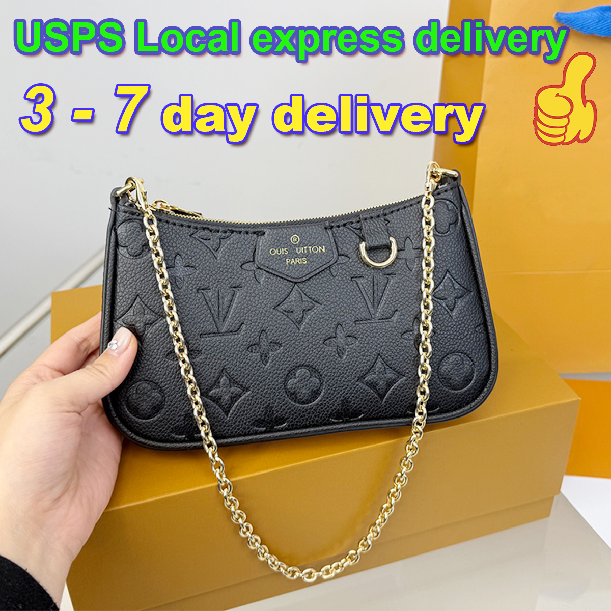Easy Designer Ladies Letter embossed Shoulder Cowhide leather Luxury High Quality Women's Handbag Purse Metal chain Crossbody Bag Black Classic Half Moon