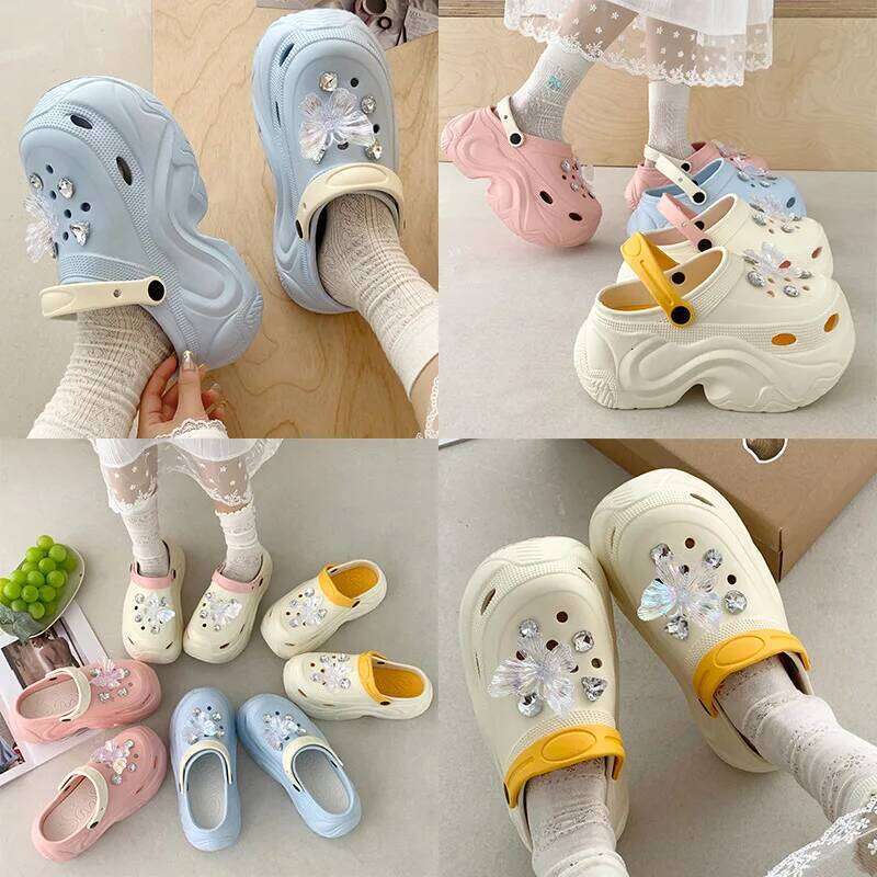 Cute DIY Butterfly Fashion Clogs Women Summer Platform Shoes Soft EVA 2 Way Wear Sandals For Female Indoor Street Slippers