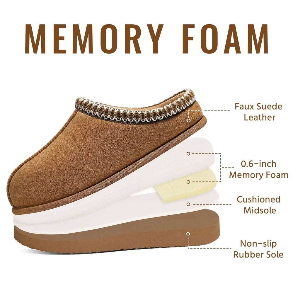 Kidmi Women's Genuine Suede Clogs Indoor Outdoor Fuzzy Fluffy Slip On Memory Foam Furry Shoes Winter Warm Home Slippers