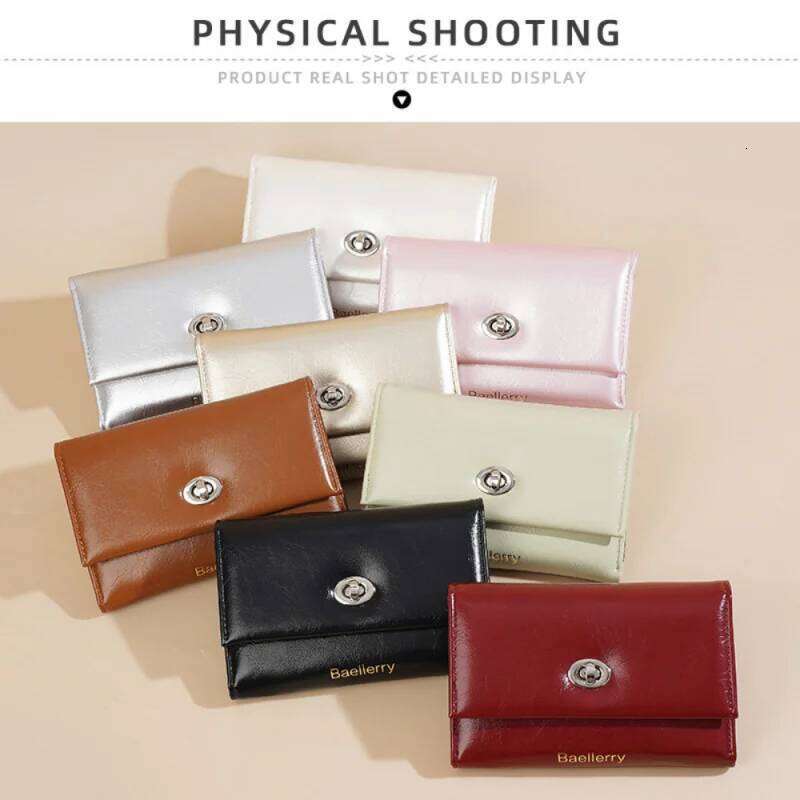 New Simple Solid-Color Three-Fold Wallet Women, Fashionable Multi-Functional Zipper Lock Short Money Clip, Multi-Slot Card Case C260304