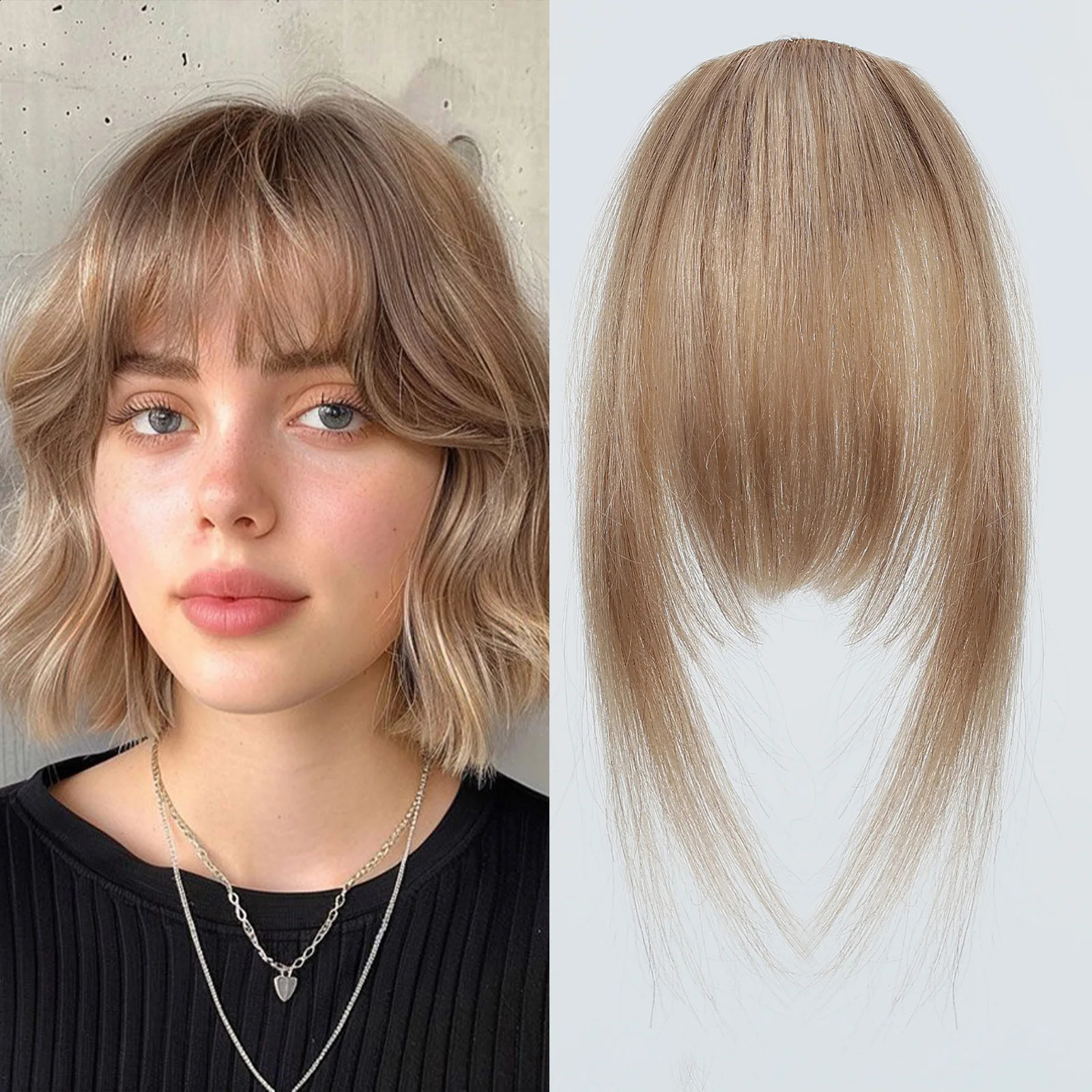 100 Human Hair Bangs Blonde Brown Wispy Bang Hair Clip in Bangs Fringe with Temples Hairpiece for Women Clip on Air Bang 45in 260208