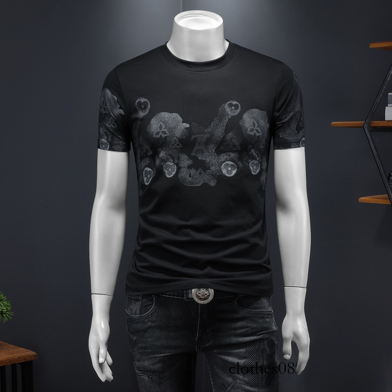 Men T shirt European high-end printed short-sleeve summer 2025 new personalized men's T-shirt, round-neck trendy brand base shirt